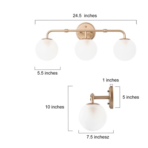 UOLFIN Octavia 3-Light Sunset Gold Globe Vanity Light with Frosted ...