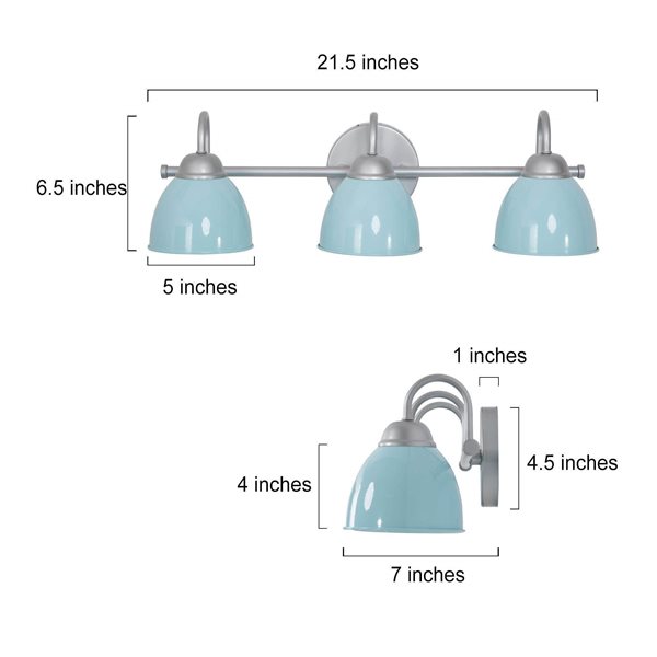 Rhea 3-Light Blue Bathroom Vanity Light with Classic Dome Metal Shades