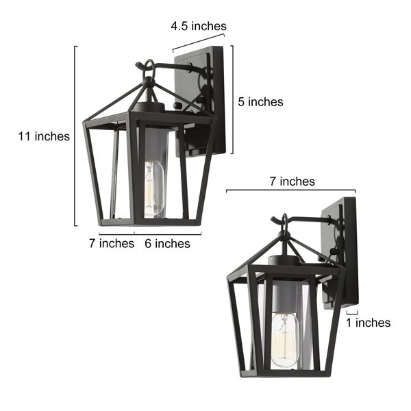 Uolfin 1-Light 11-in Matte Black with Clear Glass Shade Outdoor Wall Light