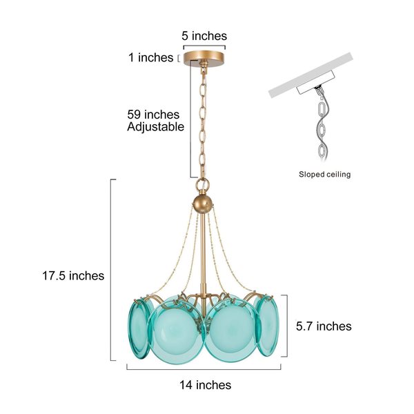 Uolfin 3-Light Gold/Ocean Blue Modern/Contemporary Chandelier