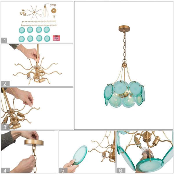 Uolfin 3-Light Gold/Ocean Blue Modern/Contemporary Chandelier