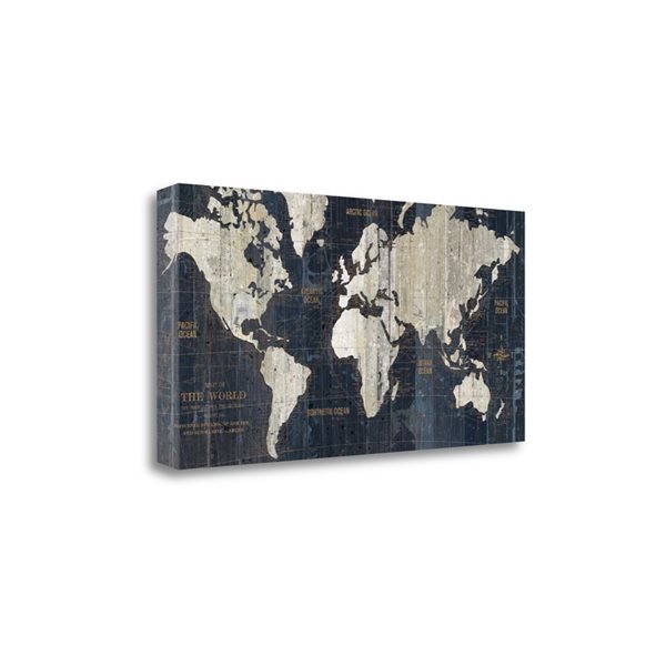 Tangletown Fine Art “Old World Map Blue” Frameless 24-in H x 47-in W ...