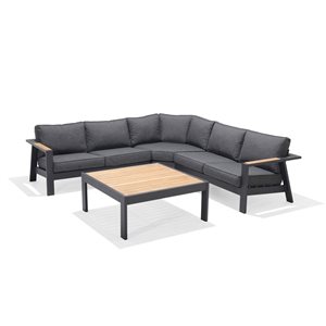 Scancom Palau Grey Aluminum Frame Outdoor Sofa with Grey Cushions and Coffee Table Included - 4-Piece