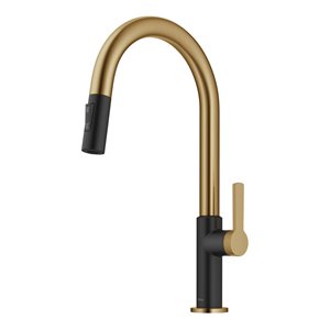 Kraus Oletto Brushed Brass/Matte Black 1-handle Deck Mount Pull-down Residential Kitchen Faucet