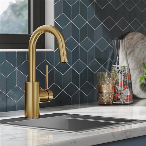 Kraus Oletto Brushed Brass 1-handle Deck Mount Bar and Prep Residential Kitchen Faucet