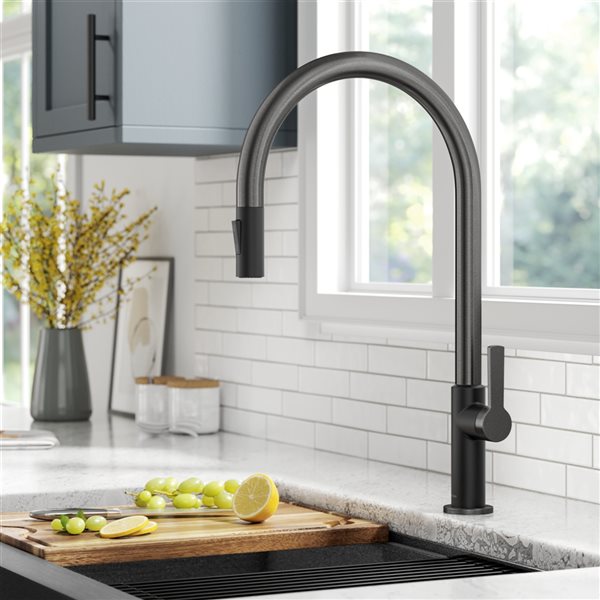 Kraus Oletto Matte Black/Spot Free Stainless Steel 1-handle Deck Mount Pull-down Residential Kitchen Faucet