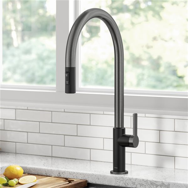 Kraus Oletto Matte Black/Spot Free Stainless Steel 1-handle Deck Mount Pull-down Residential Kitchen Faucet