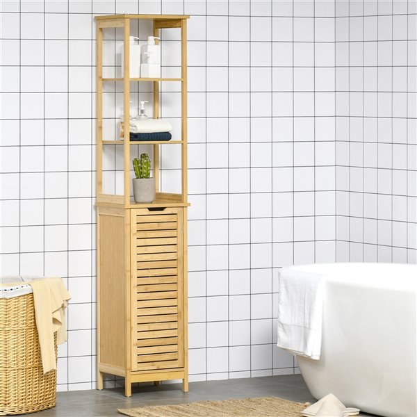 HomCom Kleankin 13.5-in W x 68-in H x 11.75-in D Natural Bamboo Freestanding Linen Cabinet