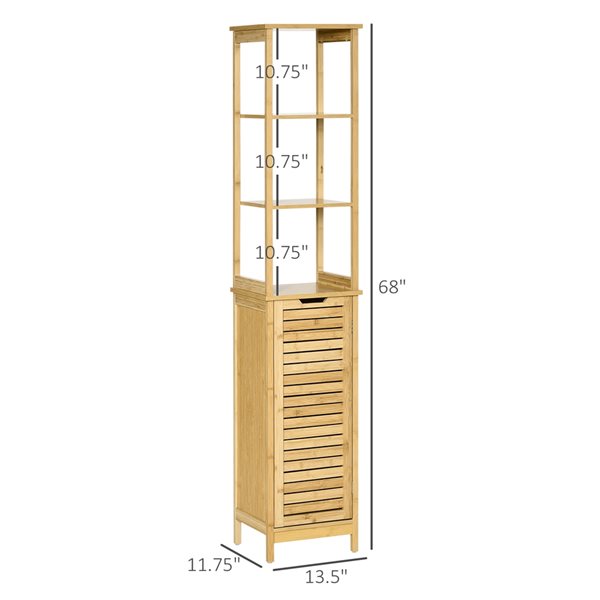 HomCom Kleankin 13.5-in W x 68-in H x 11.75-in D Natural Bamboo Freestanding Linen Cabinet