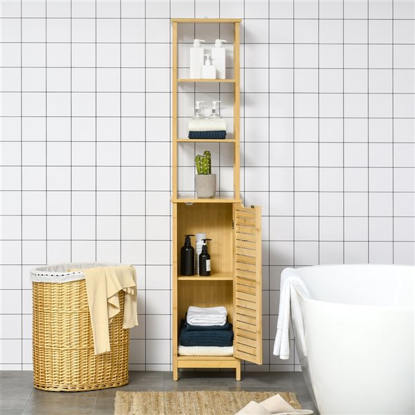 HomCom Kleankin 13.5-in W x 68-in H x 11.75-in D Natural Bamboo Freestanding Linen Cabinet