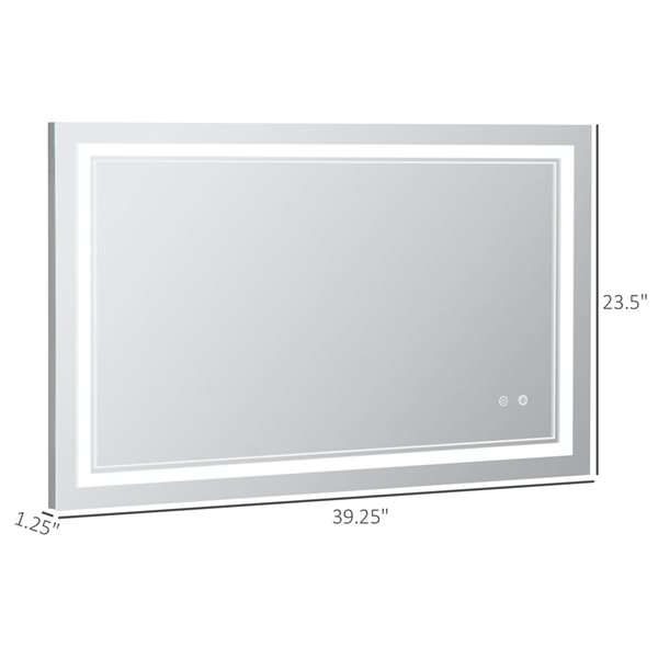 Miroir de salle de bain argent rectangulaire antibuée Kleankin par HomCom 39,25 po lumière DEL