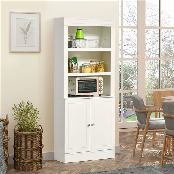 HomCom 72-in White/Wood Grain Composite Kitchen Pantry Storage