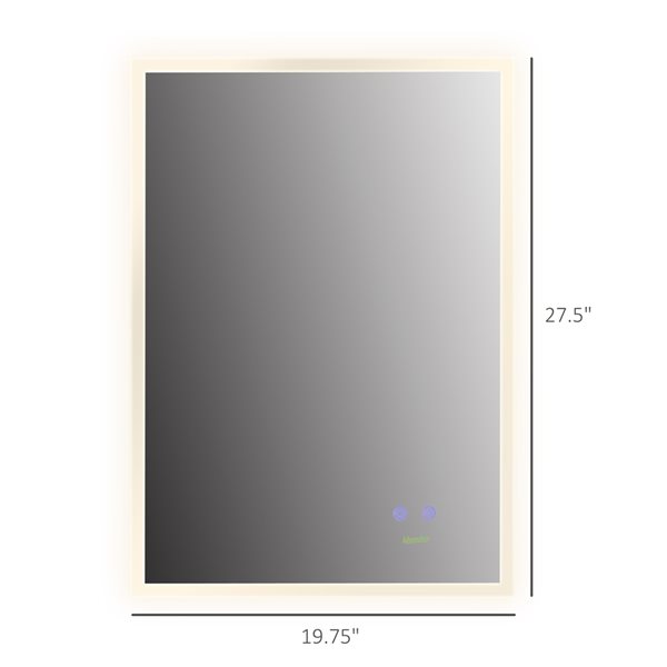 HomCom Kleankin 19.75-in Lighted LED Fog Free Silver Rectangular Bathroom Mirror