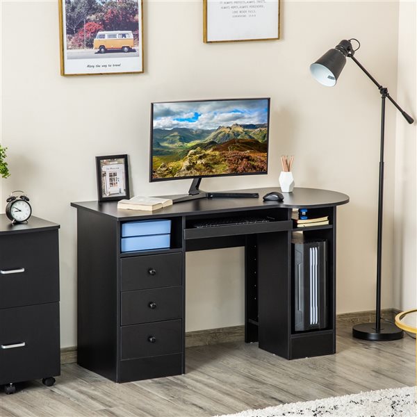 Bureau d'ordinateur moderne et contemporain noir par HomCom de 49,25 po