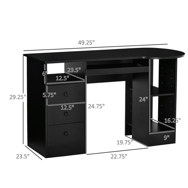 Bureau d'ordinateur moderne et contemporain noir par HomCom de 49,25 po