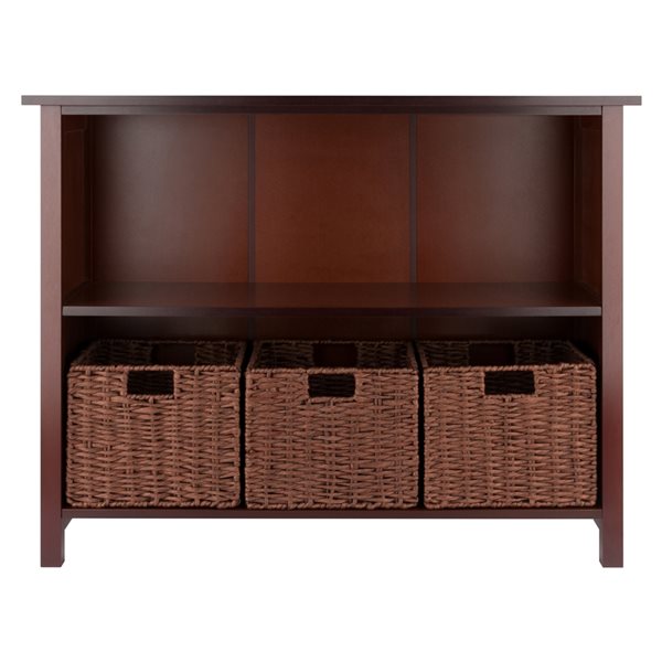 Winsome Wood Milan Storage Shelf with 3 Foldable Woven Baskets Walnut