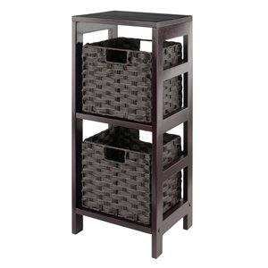 Winsome Wood Leo Storage Shelf with 2 Foldable Woven Baskets - Espresso and Chocolate