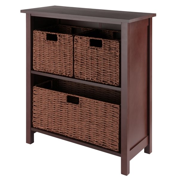 Winsome Wood Milan Storage Shelf with 3 Foldable Woven Baskets - Walnut