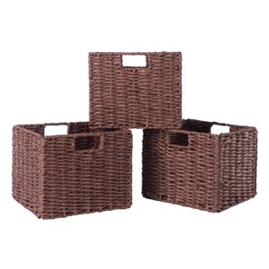 Winsome Wood Tessa 3-Pc Foldable Woven Rope Basket Set - Walnut