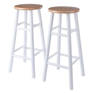 Winsome Wood Huxton Natural / White Bar Height (27-in To 35-in) Bar Stool - Set of 2