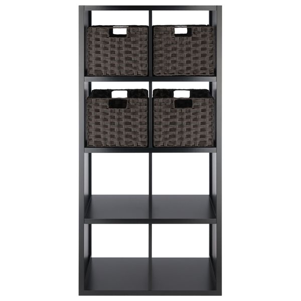 Winsome Wood Timothy Storage Shelf with 4 baskets - Black and Chocolate