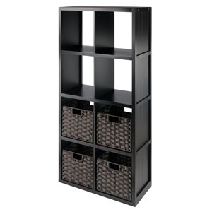 Winsome Wood Timothy Storage Shelf with 4 baskets - Black and Chocolate