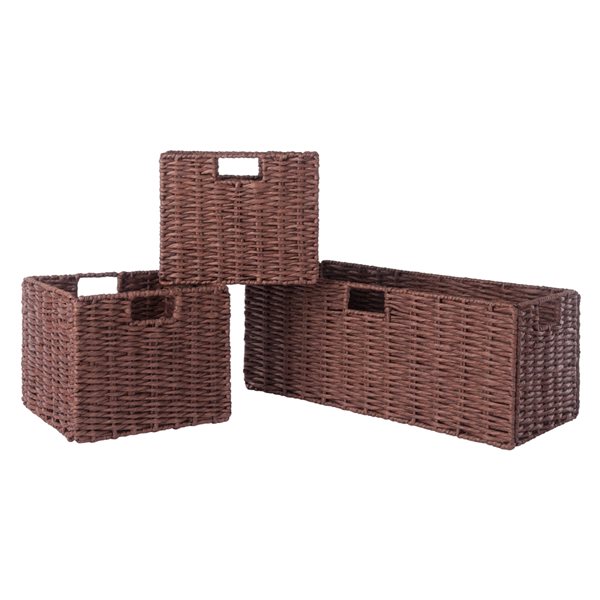 Winsome Wood Tessa 3-Pc Foldable Woven Rope Basket Set - Walnut