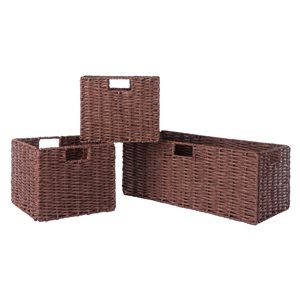 Winsome Wood Tessa 3-Pc Foldable Woven Rope Basket Set - Walnut