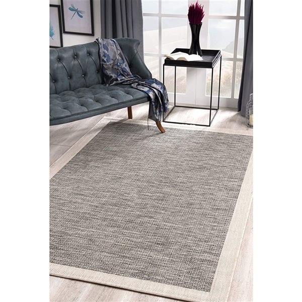 Rug Branch Plain Geometric  Grey Beige Indoor/ Outdoor Runner Rug - 3x13