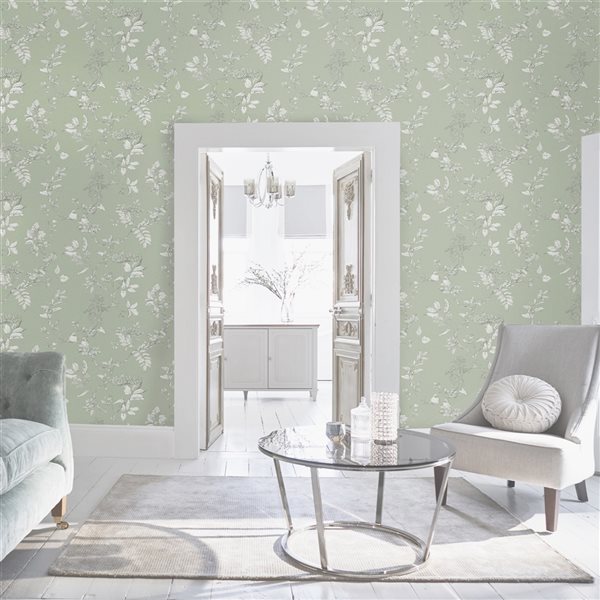 Laura Ashley Country Charm 56-sq. ft. Elderwood Sage Non-Woven Floral Unpasted Paste the Wall Wallpaper