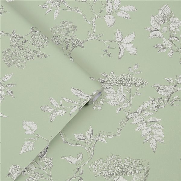 Laura Ashley Country Charm 56-sq. ft. Elderwood Sage Non-Woven Floral Unpasted Paste the Wall Wallpaper