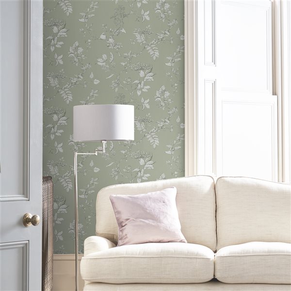 Laura Ashley Country Charm 56-sq. ft. Elderwood Sage Non-Woven Floral Unpasted Paste the Wall Wallpaper