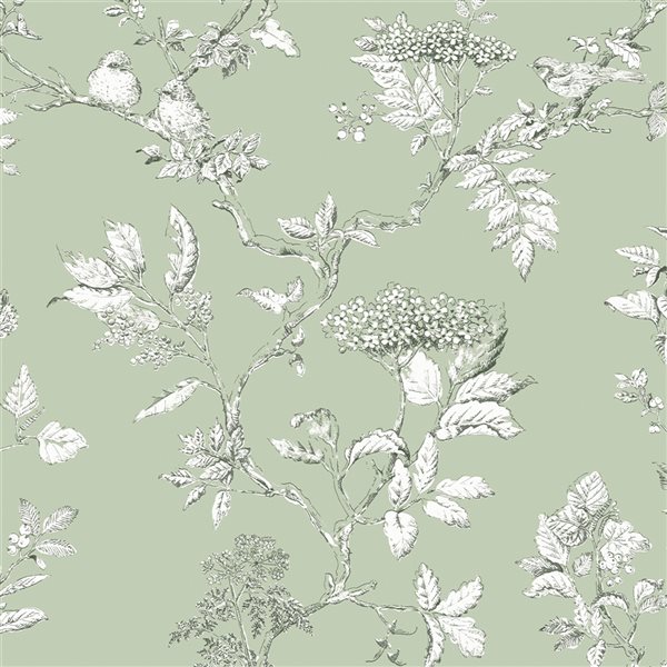 Laura Ashley Country Charm 56-sq. ft. Elderwood Sage Non-Woven Floral Unpasted Paste the Wall Wallpaper