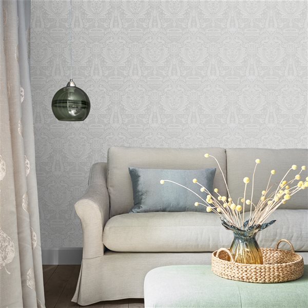 Laura Ashley Timeless Elegance 56-sq. ft. Slate Grey Non-Woven Heraldic Damask Unpasted Paste the Wall Wallpaper