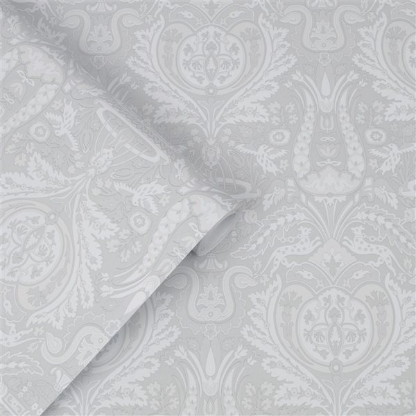 Laura Ashley Timeless Elegance 56-sq. ft. Slate Grey Non-Woven Heraldic Damask Unpasted Paste the Wall Wallpaper