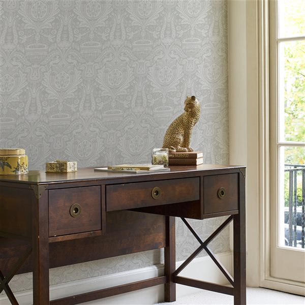 Laura Ashley Timeless Elegance 56-sq. ft. Slate Grey Non-Woven Heraldic Damask Unpasted Paste the Wall Wallpaper