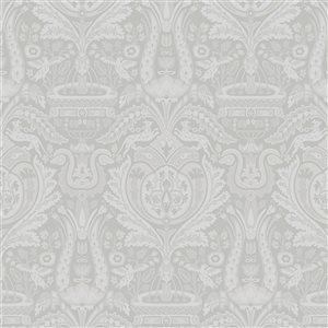 Laura Ashley Timeless Elegance 56-sq. ft. Slate Grey Non-Woven Heraldic Damask Unpasted Paste the Wall Wallpaper