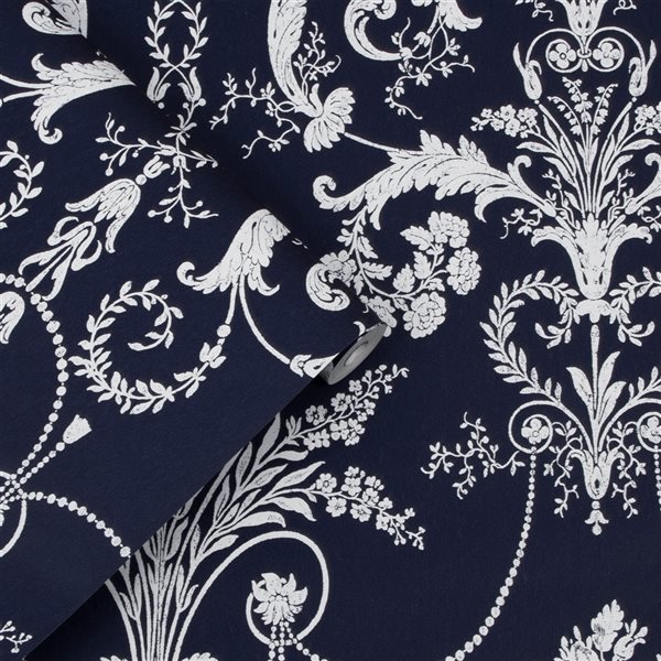 Laura Ashley Romantic Opulence 56-sq. ft. Josette Midnight Non-Woven Damask Unpasted Paste the Wall Wallpaper