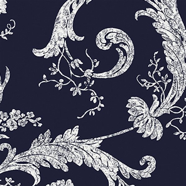 Laura Ashley Romantic Opulence 56-sq. ft. Josette Midnight Non-Woven Damask Unpasted Paste the Wall Wallpaper