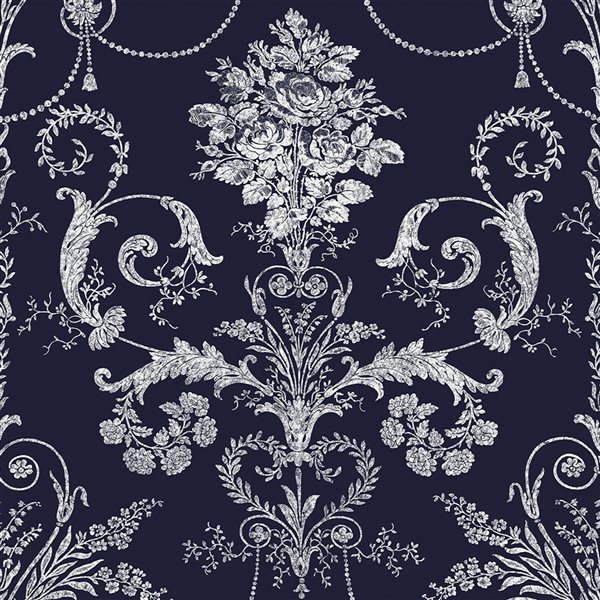 Laura Ashley Romantic Opulence 56-sq. ft. Josette Midnight Non-Woven Damask Unpasted Paste the Wall Wallpaper