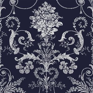 Laura Ashley Romantic Opulence 56-sq. ft. Josette Midnight Non-Woven Damask Unpasted Paste the Wall Wallpaper