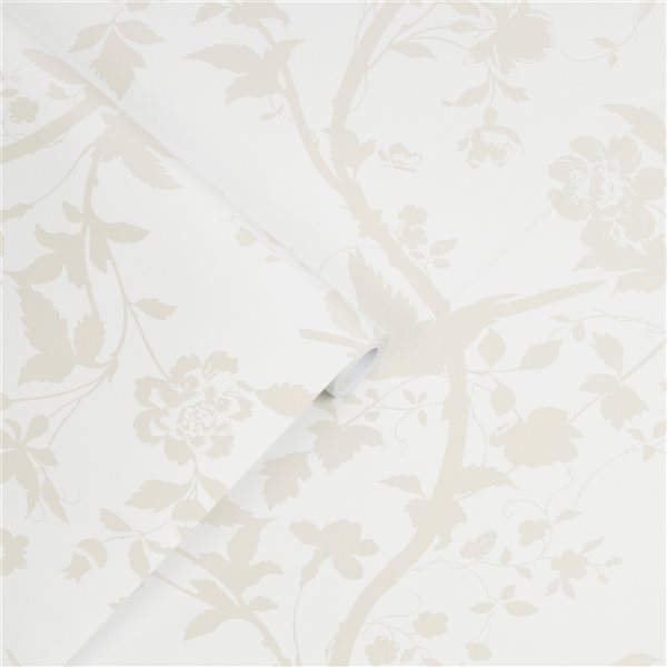 Laura Ashley Romantic Opulence 56-sq. ft. Oriental Garden Pearlescent White Non-Woven Birds Unpasted Paste the Wall Wallpaper