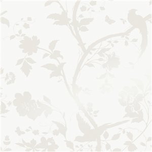 Laura Ashley Romantic Opulence 56-sq. ft. Oriental Garden Pearlescent White Non-Woven Birds Unpasted Paste the Wall Wallpaper