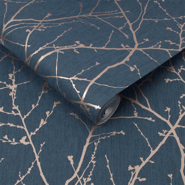 Superfresco Easy Prestige 56-sq. ft. Innocence Navy and Copper Vinyl Textured Ivy/Vines Unpasted Paste the Wall Wallpaper