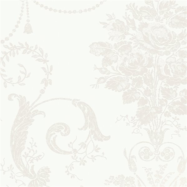 Laura Ashley Romantic Opulence 56-sq. ft. Josette White Non-Woven Damask Unpasted Paste the Wall Wallpaper