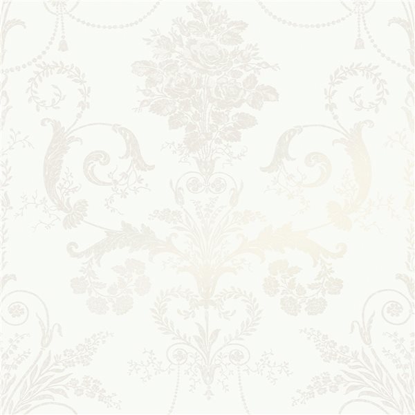 Laura Ashley Romantic Opulence 56-sq. ft. Josette White Non-Woven Damask Unpasted Paste the Wall Wallpaper