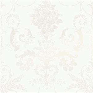 Laura Ashley Romantic Opulence 56-sq. ft. Josette White Non-Woven Damask Unpasted Paste the Wall Wallpaper