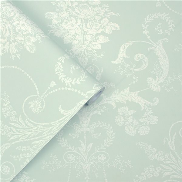 Laura Ashley Romantic Opulence 56-sq. ft. Josette Duck Egg Non-Woven Damask Unpasted Paste the Wall Wallpaper