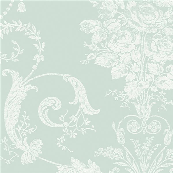 Laura Ashley Romantic Opulence 56-sq. ft. Josette Duck Egg Non-Woven Damask Unpasted Paste the Wall Wallpaper