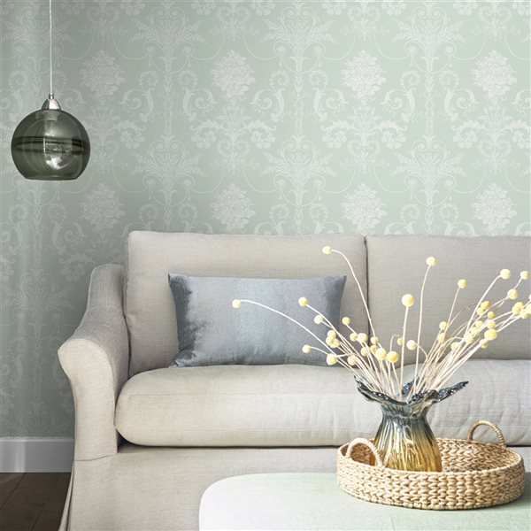 Laura Ashley Romantic Opulence 56-sq. ft. Josette Duck Egg Non-Woven Damask Unpasted Paste the Wall Wallpaper